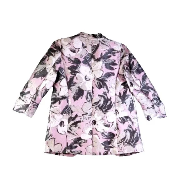 Anthropologie HUTCH Blazer Jacket Pink Floral 3/4 Sleeves Sz Small Shimmery Open - Picture 10 of 13